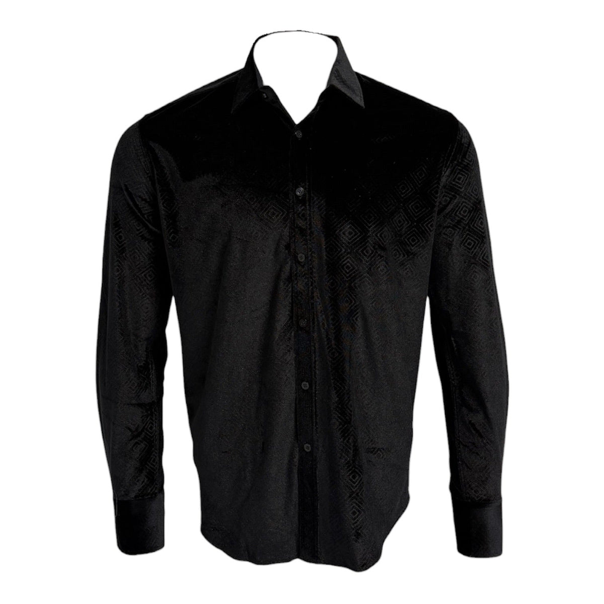 Tunnel long-sleeve black button-down shirt with spread collar, tonal buttons and embossed geometric diamond pattern